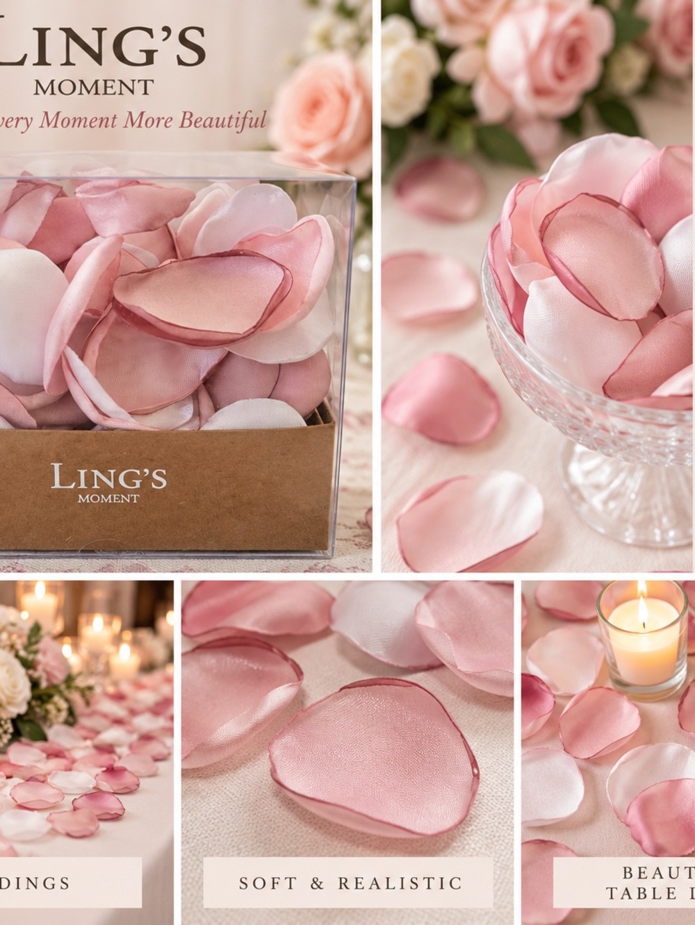 Reusable Satin Rose Petals - Pink & White Wedding Decor